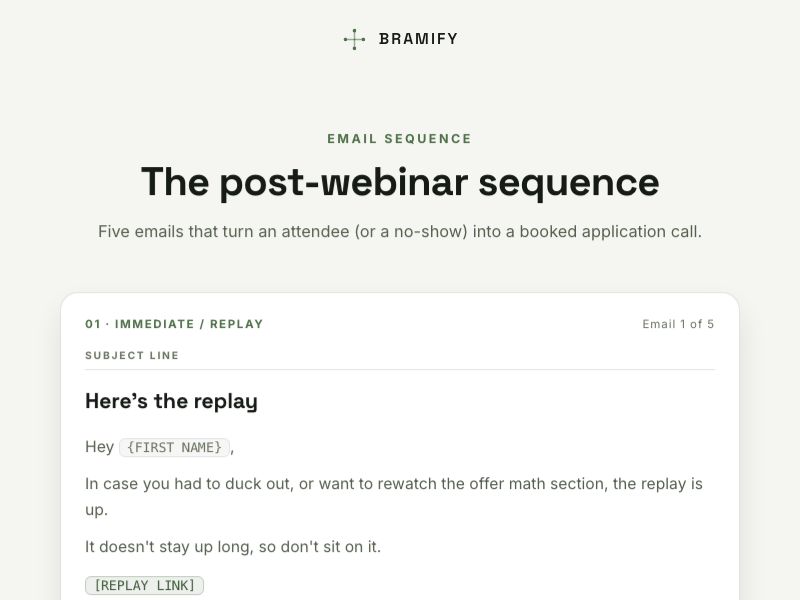 Post-webinar email sequence preview