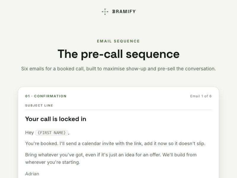 Pre-call email sequence preview