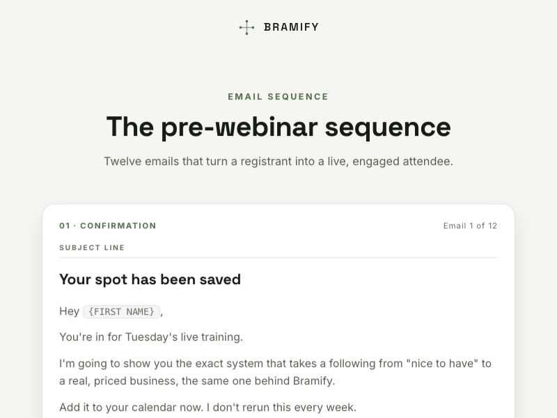 Pre-webinar email sequence preview
